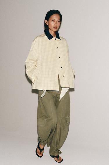Zara ZW COLLECTION CONTRAST COLLAR PLAID JACKET - Butter