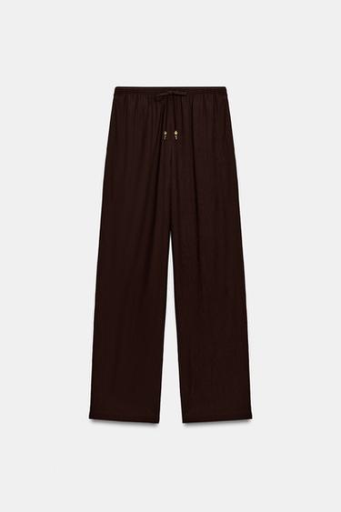 PANTALON FLUIDE DROIT - Marron foncé de Zara