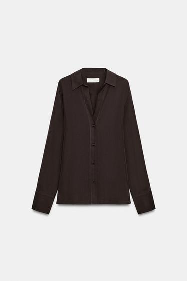 CAMISA FLUIDA ZW COLLECTION - Marrón oscuro de Zara - Imagen 0