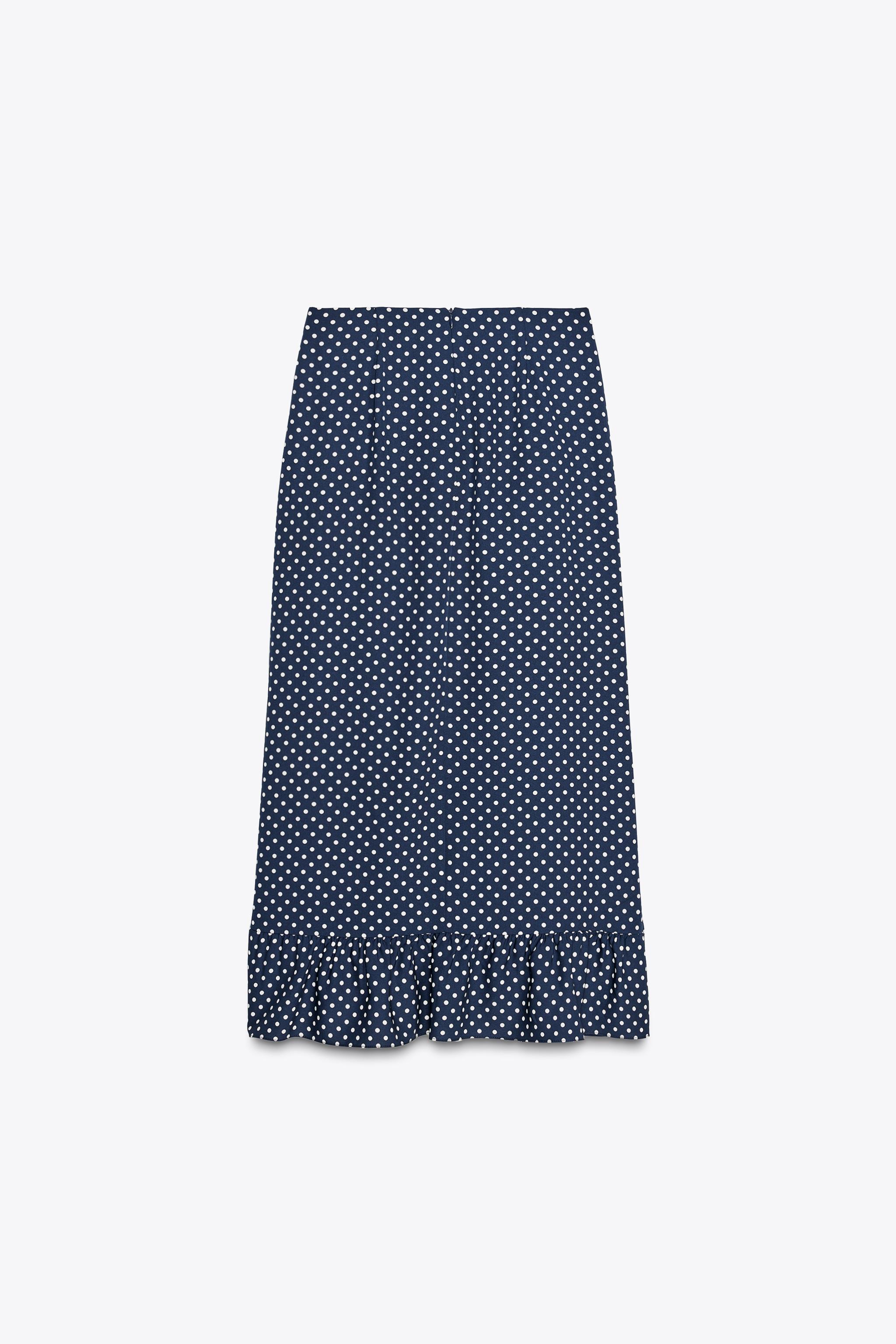 POLKA DOT RUFFLED MIDI SKIRT - Navy blue | ZARA United States