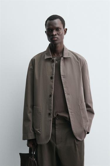 Zara RELAXED FIT COTTON BLAZER - Earth