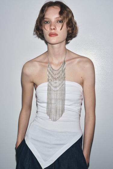 Zara ASYMMETRIC STRAPLESS TOP - White