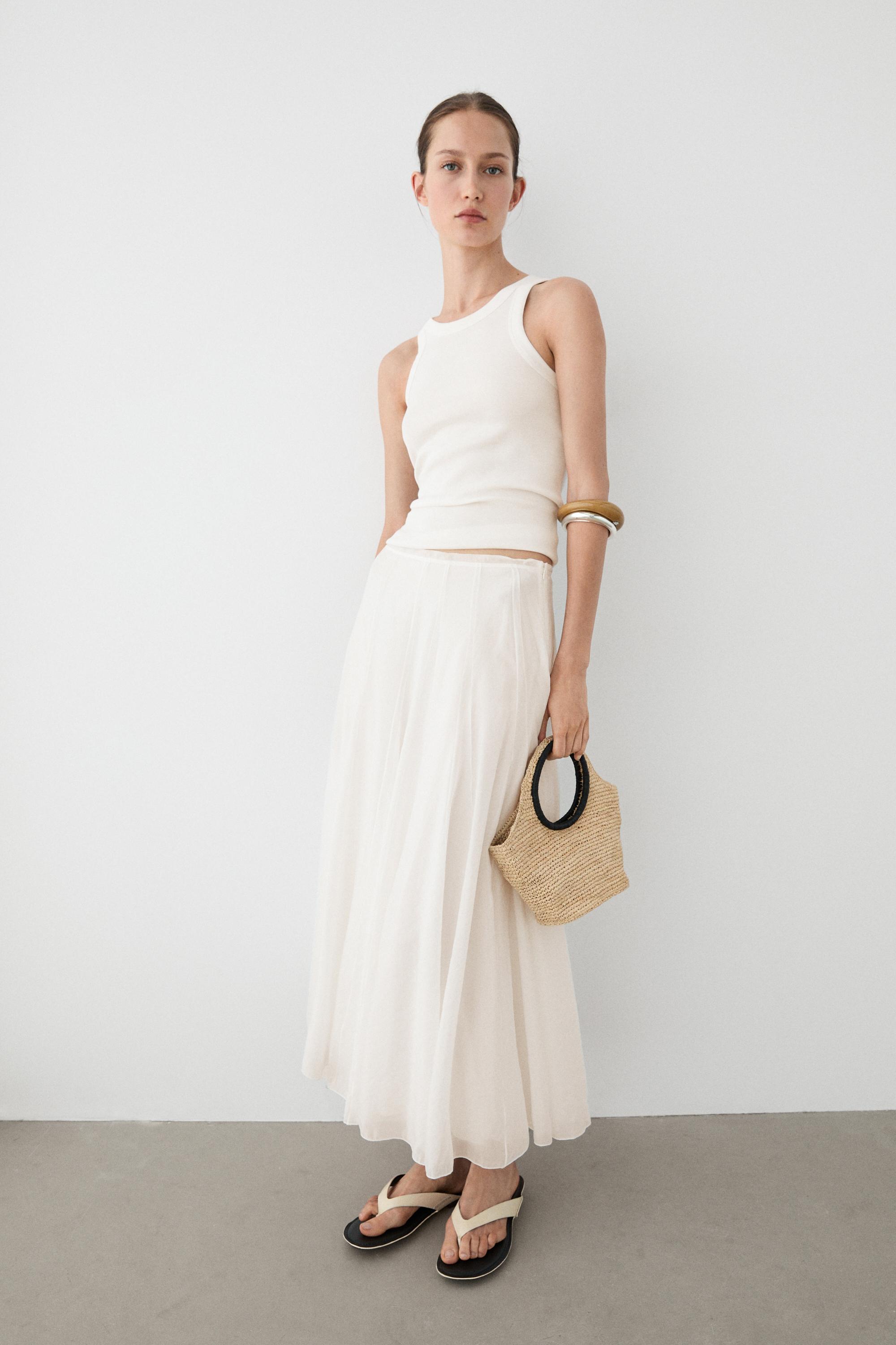 Flowy flared midi skirt — White