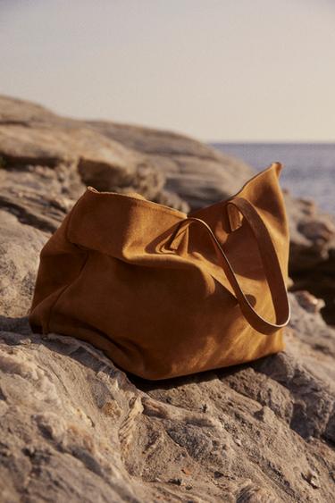 LEATHER SHOPPER BAG - LIMITED EDITION - Sand Brown by Zara