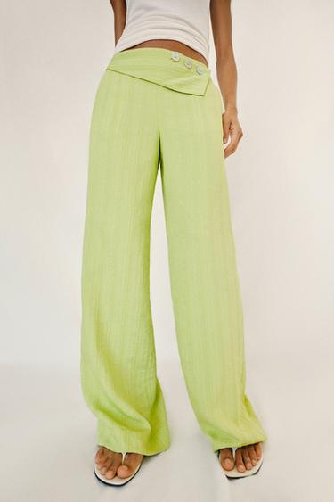Zara HIGH-WAISTED WIDE LEG PANTS WITH FLAP - Green