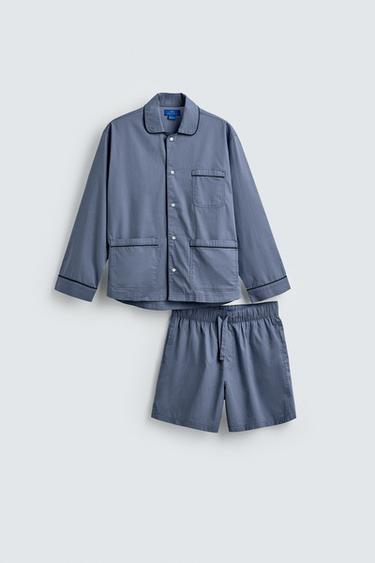 Zara AARON LEVINE X ZARA PAJAMA SHORT SET - Sky blue