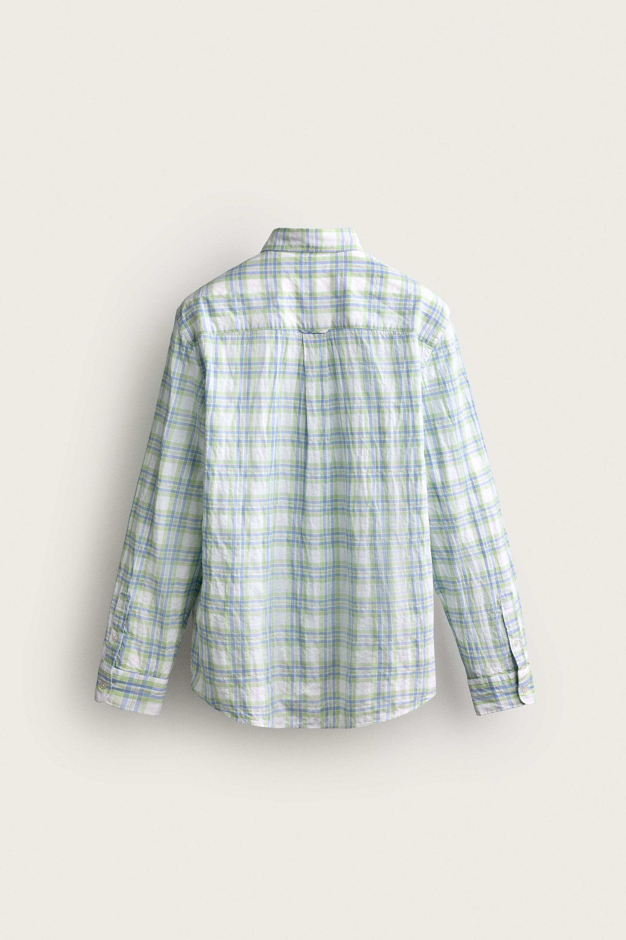 Мужские рубашки Zara REGULAR FIT WRINKLE EFFECT PLAID SHIRT — фото 8