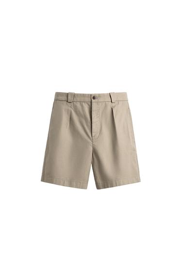 Zara LYOCELL - COTTON PLEATED SHORTS - Beige marl
