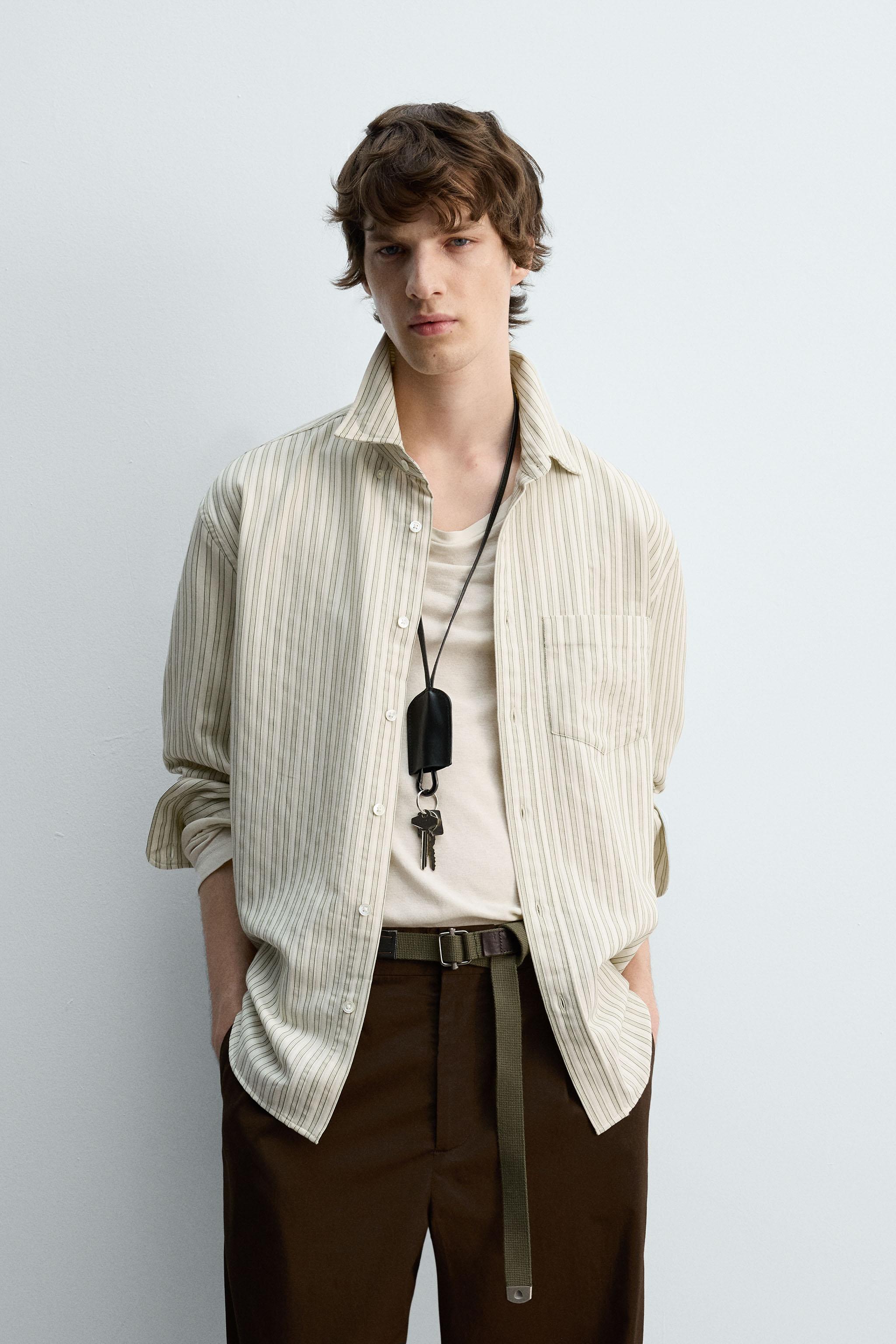 beamsスーツ　ZARAシャツ ZARA - ZARA MAN リンクルエフェクト セミシアーシャツ ブラック
