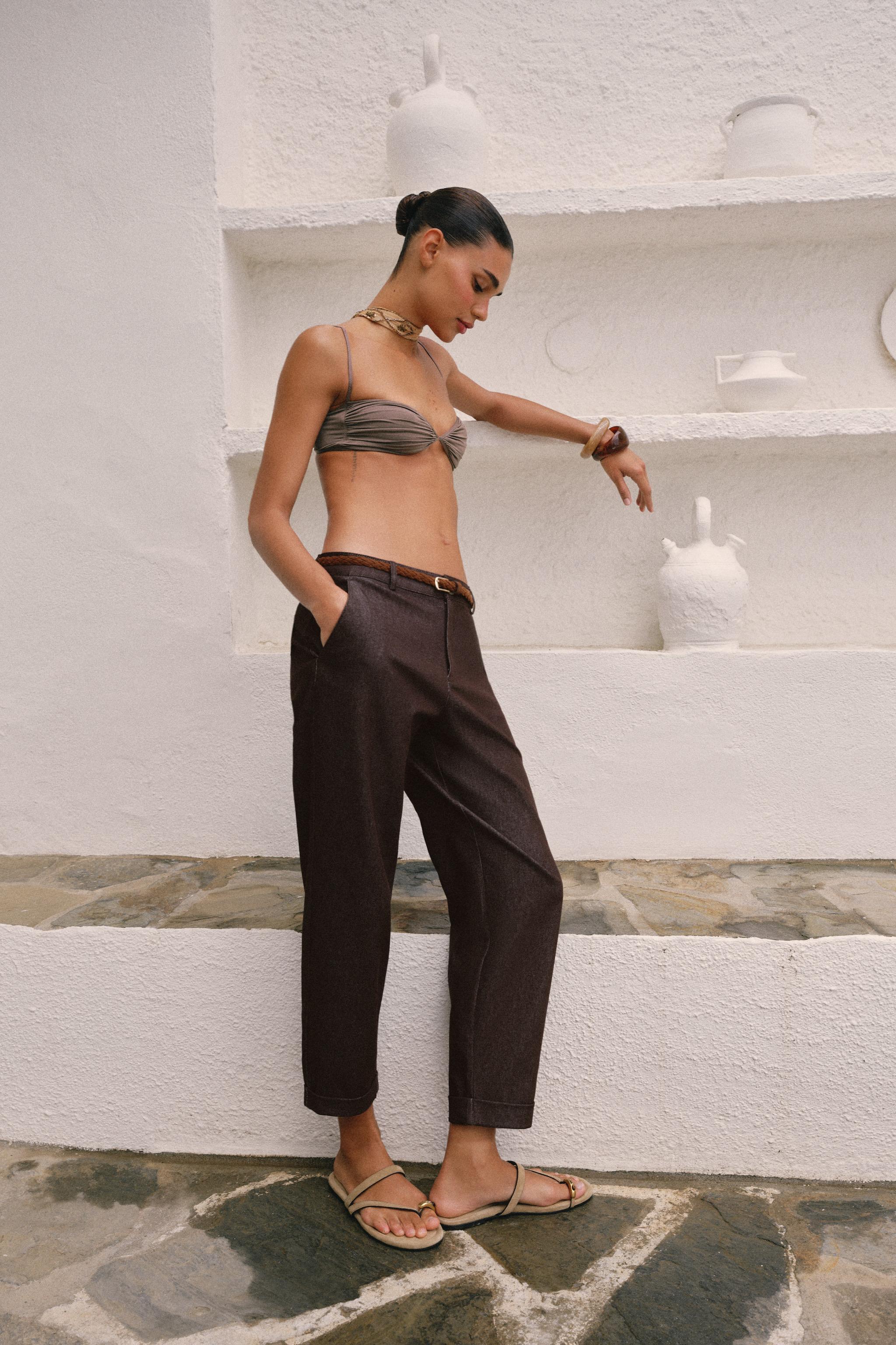 Женские брюки Zara BRAIDED BELT CHINO PANTS — фото 5