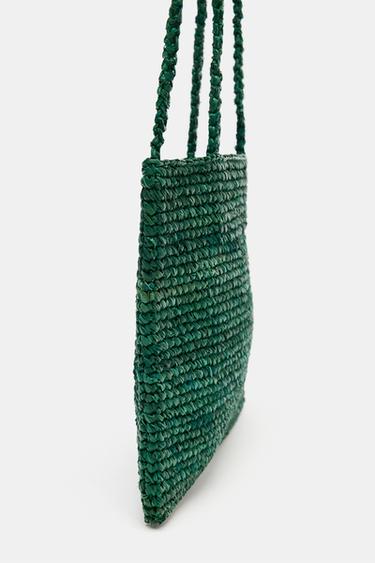 MINI RAFFIA TOTE BAG - Green by Zara - Image 5