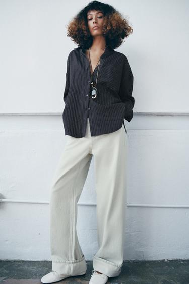 STRIPED FLOWING SHIRT ZW COLLECTION - Navy blue by Zara