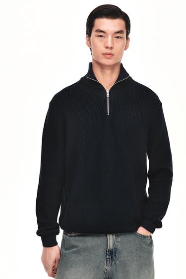 PURL KNIT QUARTER-ZIP JUMPER - Navy blue by Zara
