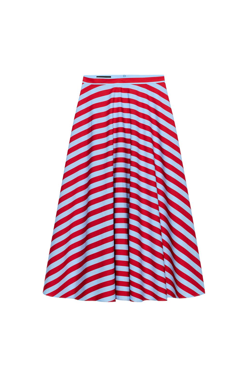 STRIPED A-LINE MIDI SKIRT