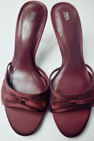 MESH BOW SANDALS — Burgundy Red 1