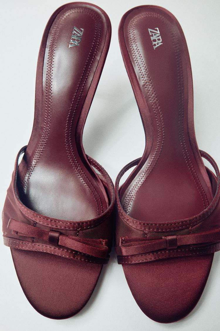 MESH BOW SANDALS — Burgundy Red
