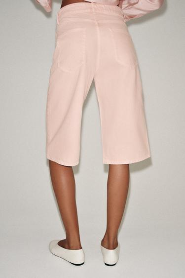 ZW COLLECTION MID-WAIST DENIM BERMUDA SHORTS - Pink by Zara