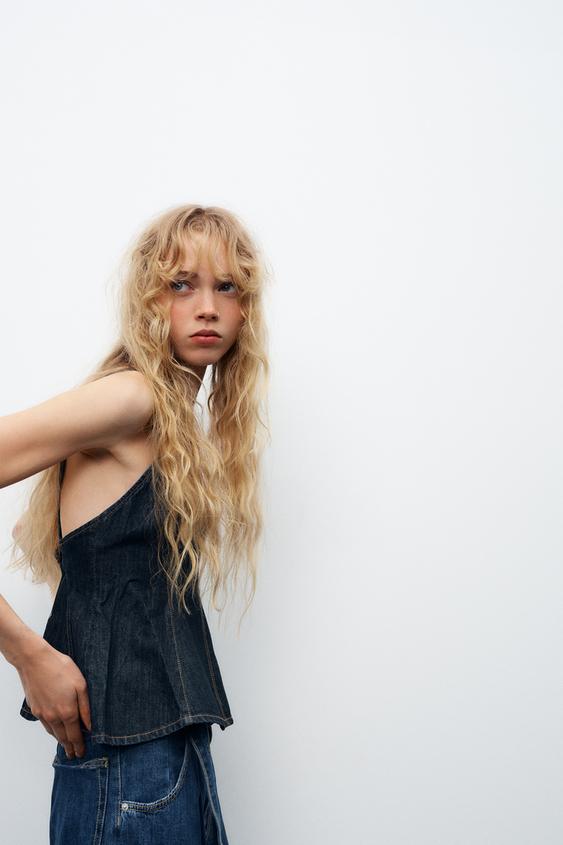 TOP EN JEAN À GODETS - Bleu de Zara - Image 0