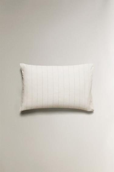 STRIPED COTTON LINEN PILLOWCASE - Oyster-white by Zara - Image 3