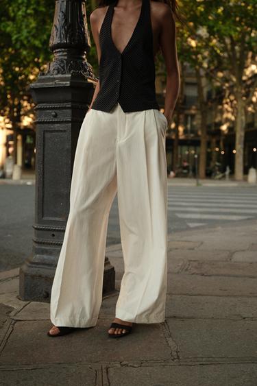 PLEATED TROUSERS WITH FLAPS - Oyster-white by Zara
