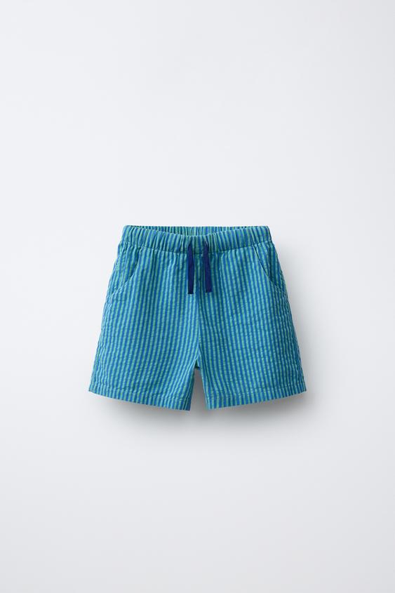 STRIPED SEERSUCKER BERMUDA SHORTS - Blue green by Zara - Image 0