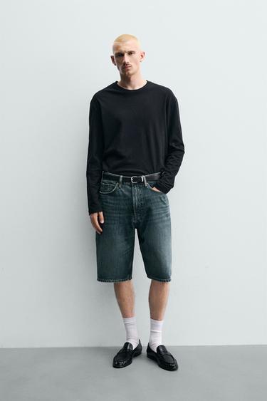 LOOSE FIT DENIM BERMUDA SHORTS - Blue / Green by Zara