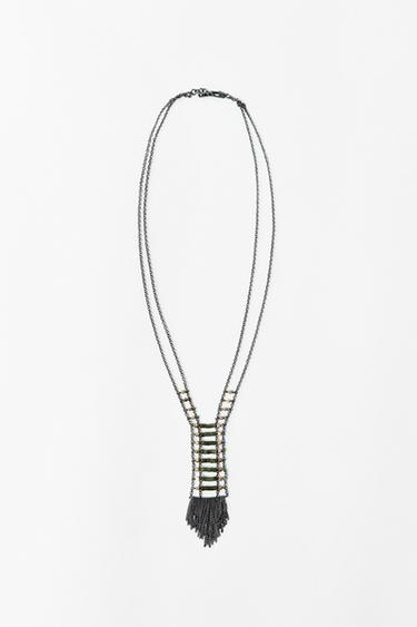 Zara 2-PACK BEADED FRINGE NECKLACES - Anthracite grey