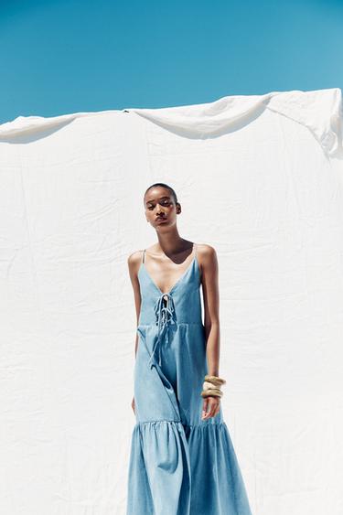 ROBE MIDI LACETS - Bleu clair de Zara - Image 1