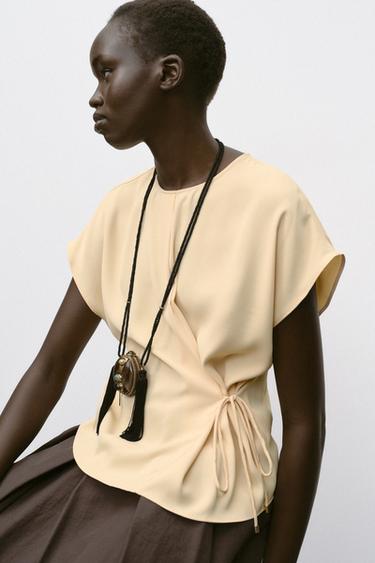 TOP FLUIDE CORDON - Jaune de Zara - Image 3