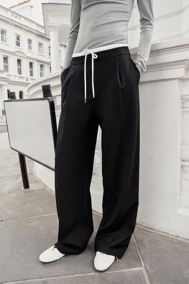 PANTALON LARGE À DOUBLE TAILLE - Noir de Zara