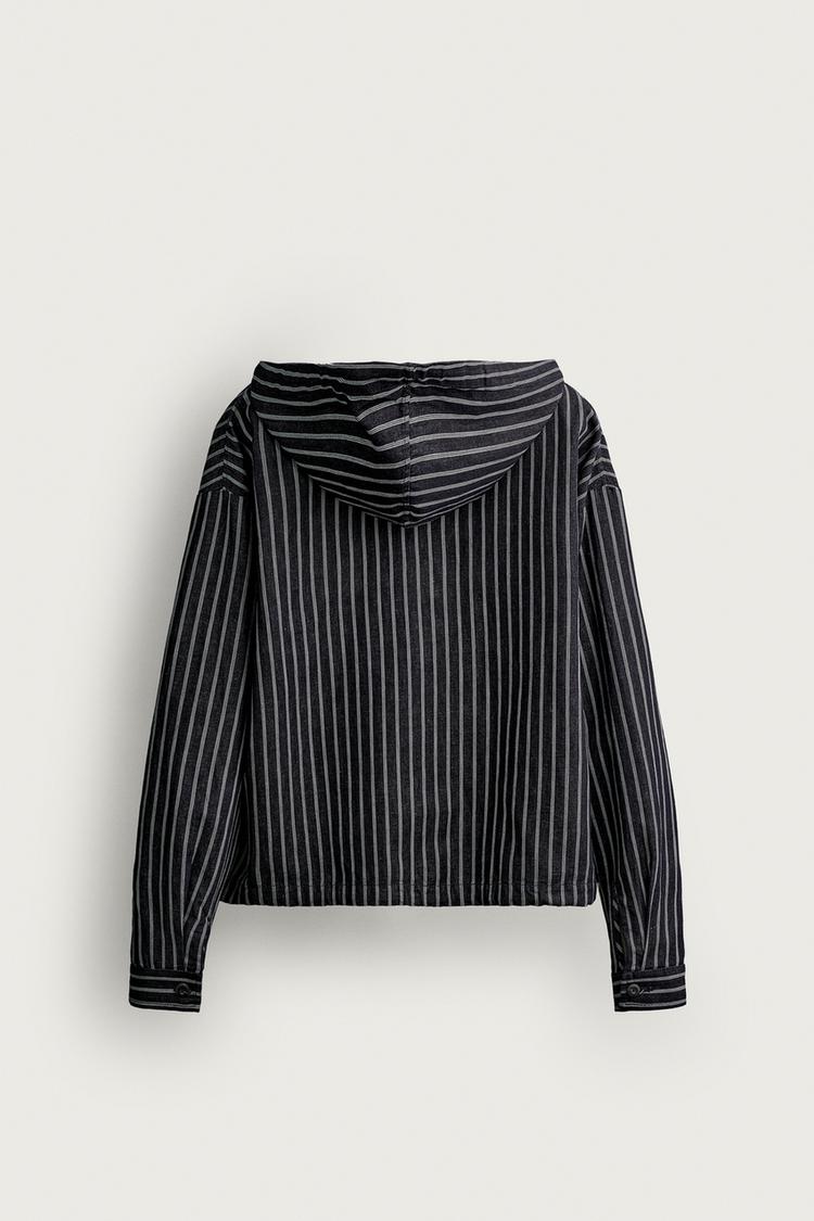 OVERSHIRT CON CAPUCHA A RAYAS DE ALGODÓN Y LINO 8
