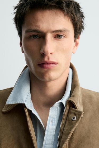 BLOUSON EN CUIR DAIM - Vert olive de Zara - Image 5