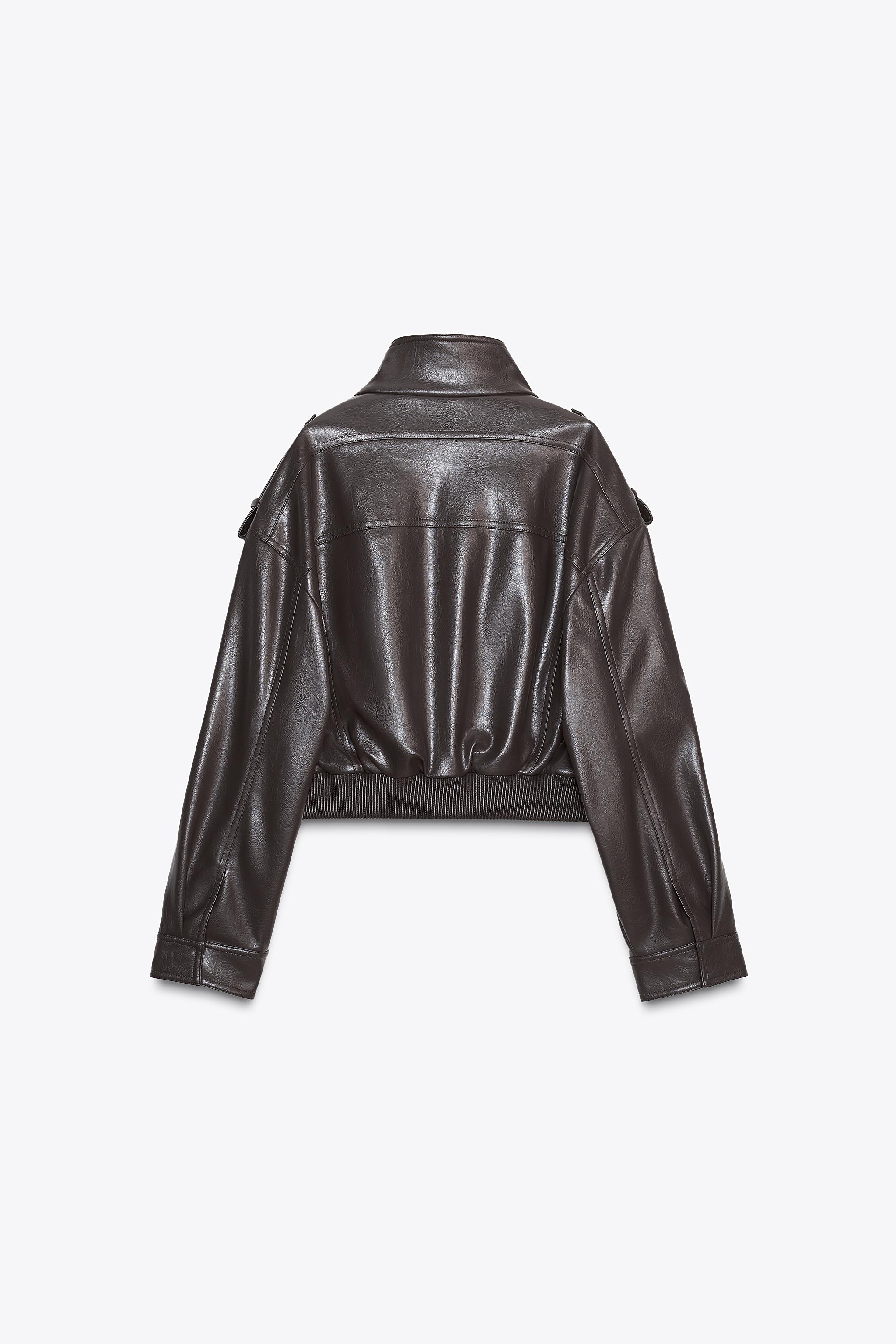 FAUX LEATHER CROPPED JACKET - Mid khaki | ZARA United States