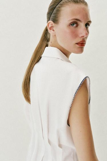 TOP À PINCES ET LIN - Blanc de Zara - Image 3