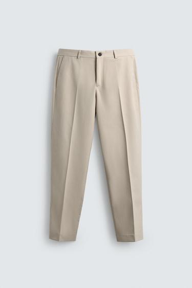 Zara TEXTURED SUIT PANTS - Ecru