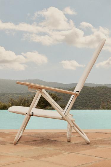 Zara FOLDING BEACH CHAIR WITH WOODEN ARM RESTS - Ivory