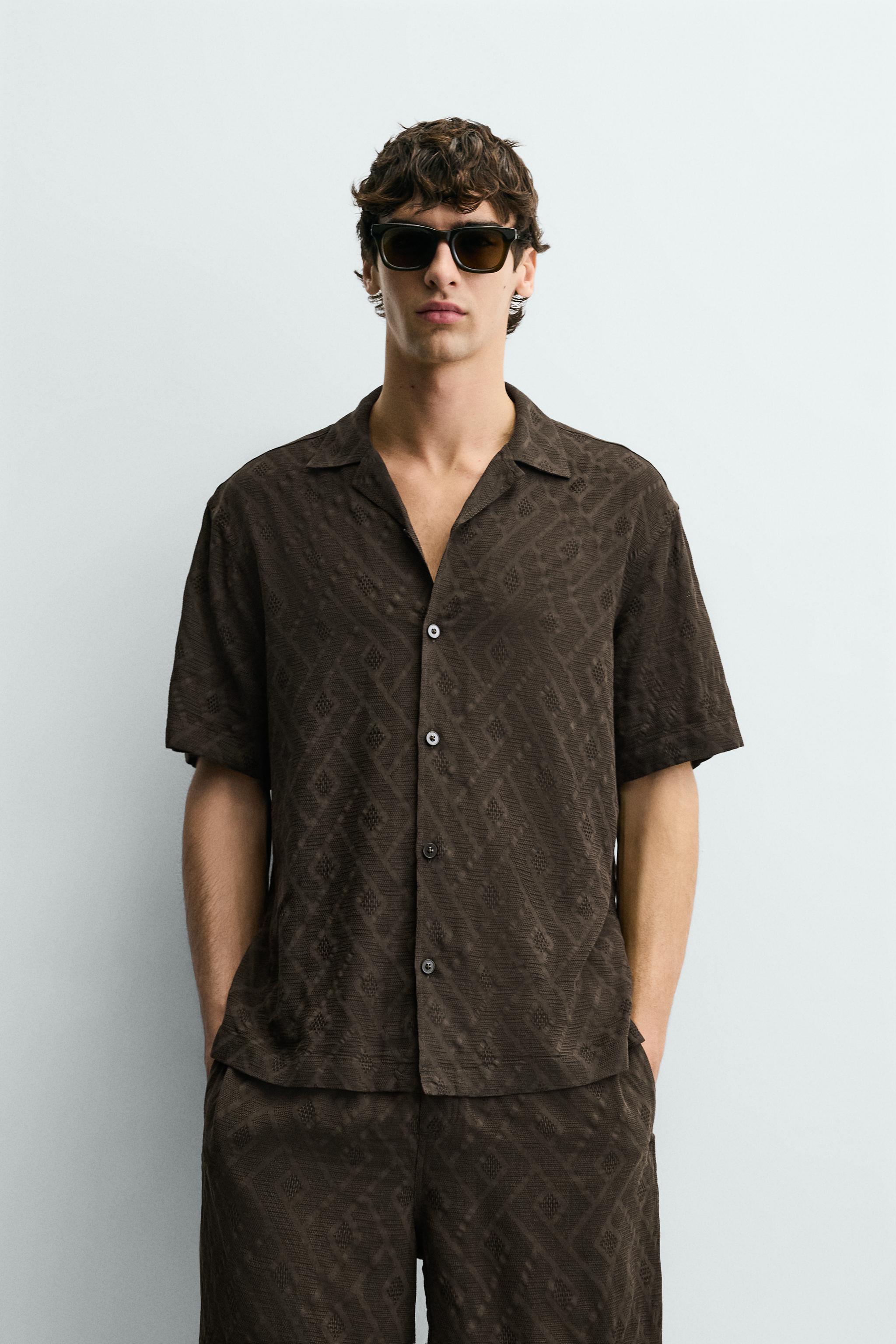 GEOMETRIC JACQUARD SHIRT - Brown | ZARA United States
