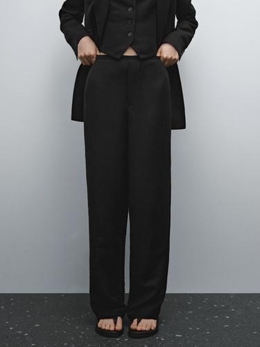 Zara Straight fit flowing linen blend trousers - Black