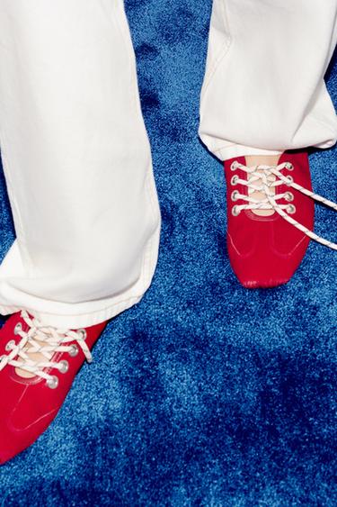 Zara HAIRY LEATHER BALLET FLATS - Red - Image 0