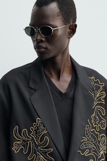 RELAXED FIT BLAZER WITH CONTRAST EMBROIDERY - Blue by Zara
