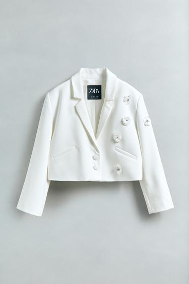 FLORAL CROPPED BLAZER - White by Zara - Image 3