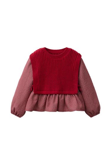 Zara EMBROIDERED SHIRT COMBINATION KNIT VEST - Dark red