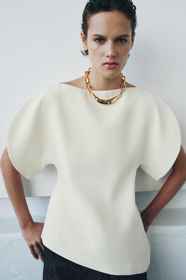 PUFF SLEEVE TOP ZW COLLECTION - Mid-ecru by Zara