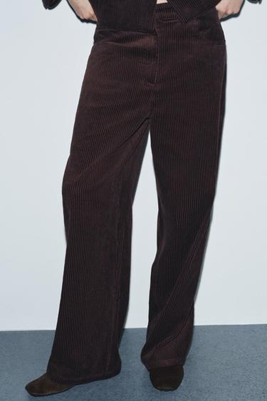 ZW COLLECTION WIDE-LEG CORDUROY TROUSERS - Brown / Taupe by Zara