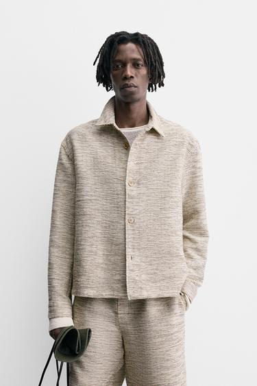 CONTRAST TEXTURED OVERSHIRT - Ecru / Beige by Zara