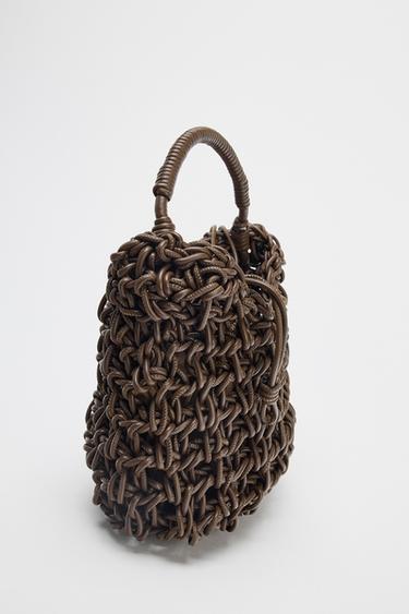 TOPSTITCHED BRAIDED HANDBAG - Chocolate by Zara