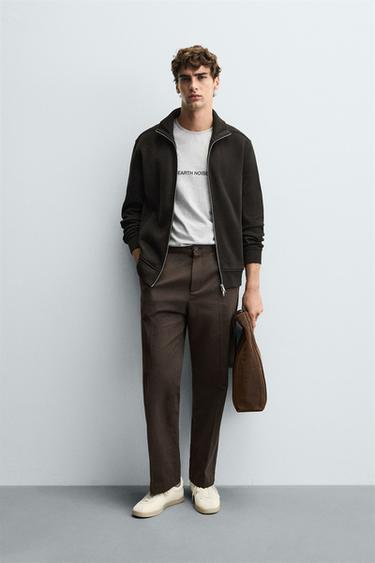 RIBBED ZIP-UP JACKET - Dark brown by Zara