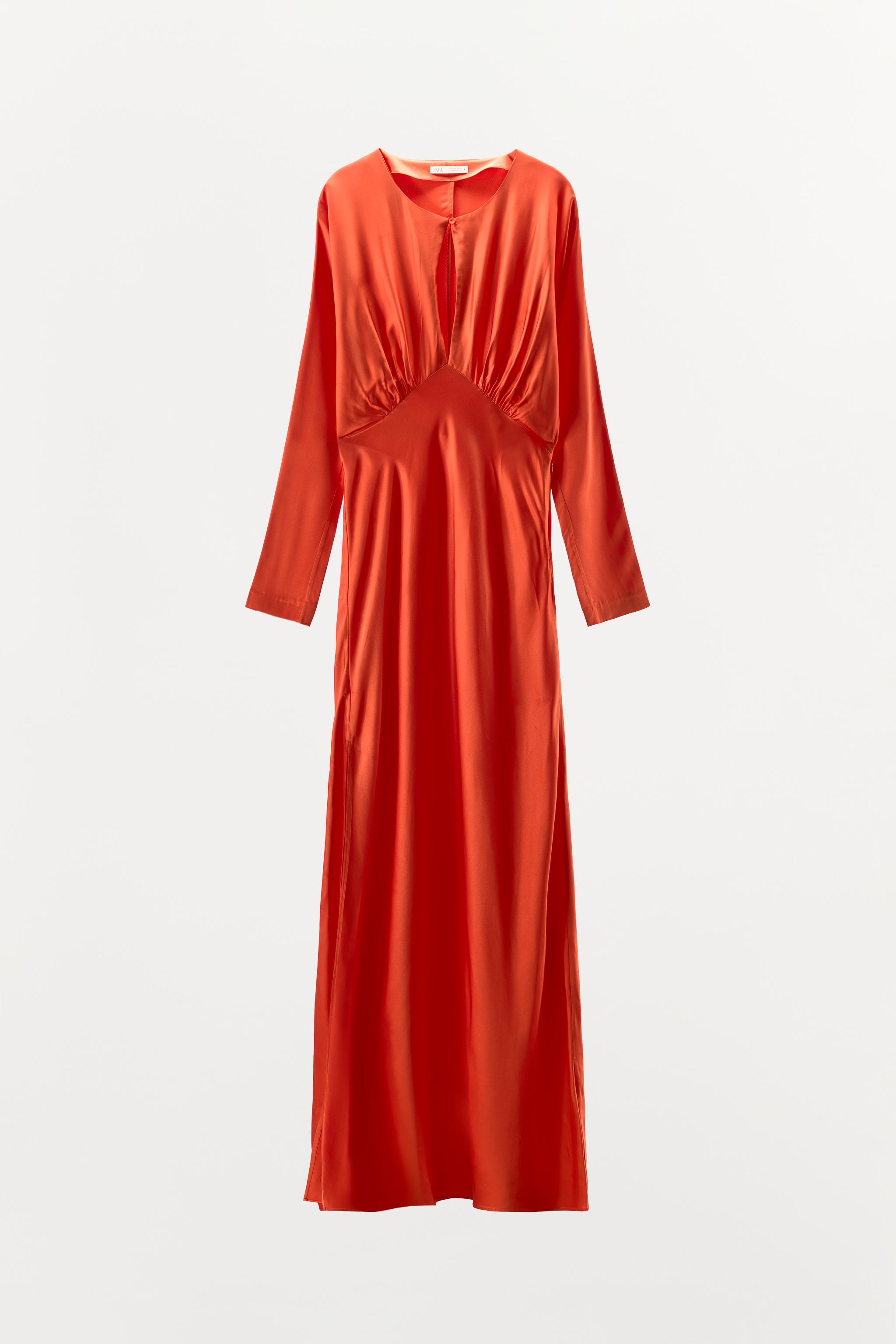 SLIT BATWING SLEEVE SATIN EFFECT DRESS