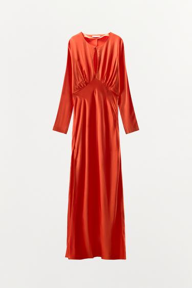 Zara SLIT BATWING SLEEVE SATIN EFFECT DRESS - Orange