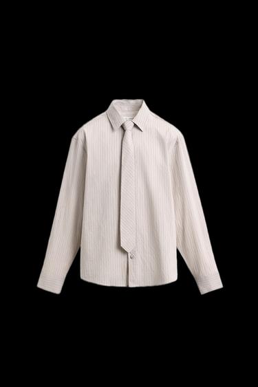 Zara COMBINATION STRIPED TIE SHIRT - Sand - Image 0
